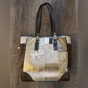 Vintage Coach Patchwork Tote Bag - Brown, gold and Beige